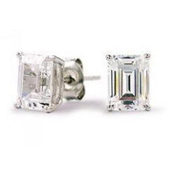 2 Ct Emerald Cut Solitaire Genuine Diamond Stud Earring Solid White Gold