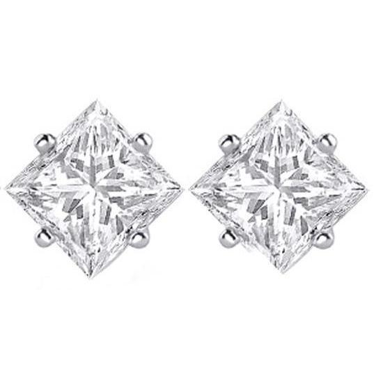 2 Ct Four Prong Set Princess Cut Natural Earth Mined Diamond F Vs1 Stud Earring