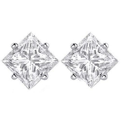 2 Ct Four Prong Set Princess Cut Real Diamond F Vs1 Stud Earring