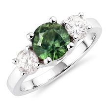 2 Ct Green Sapphire Natural Earth Mined Diamond Three Stone Wedding Ring 14K White Gold