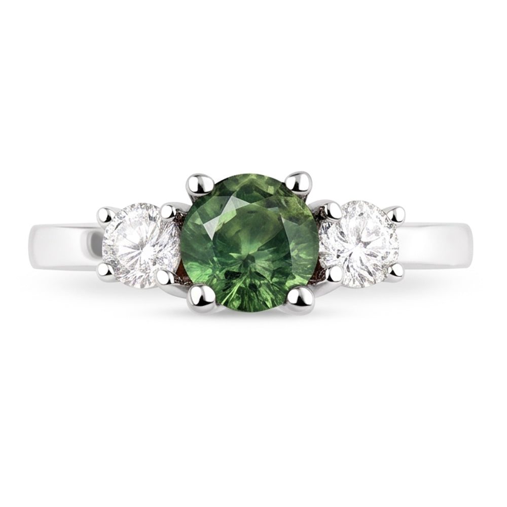 2 Ct Green Sapphire Natural Earth Mined Diamond Three Stone Wedding Ring 14K White Gold