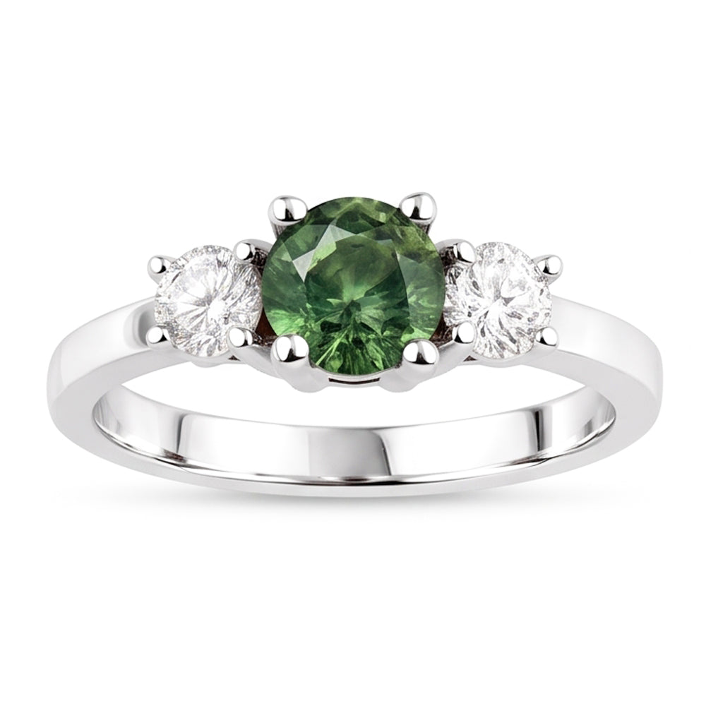 2 Ct Green Sapphire Natural Earth Mined Diamond Three Stone Wedding Ring 14K White Gold