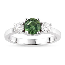 2 Ct Green Sapphire Natural Earth Mined Diamond Three Stone Wedding Ring 14K White Gold