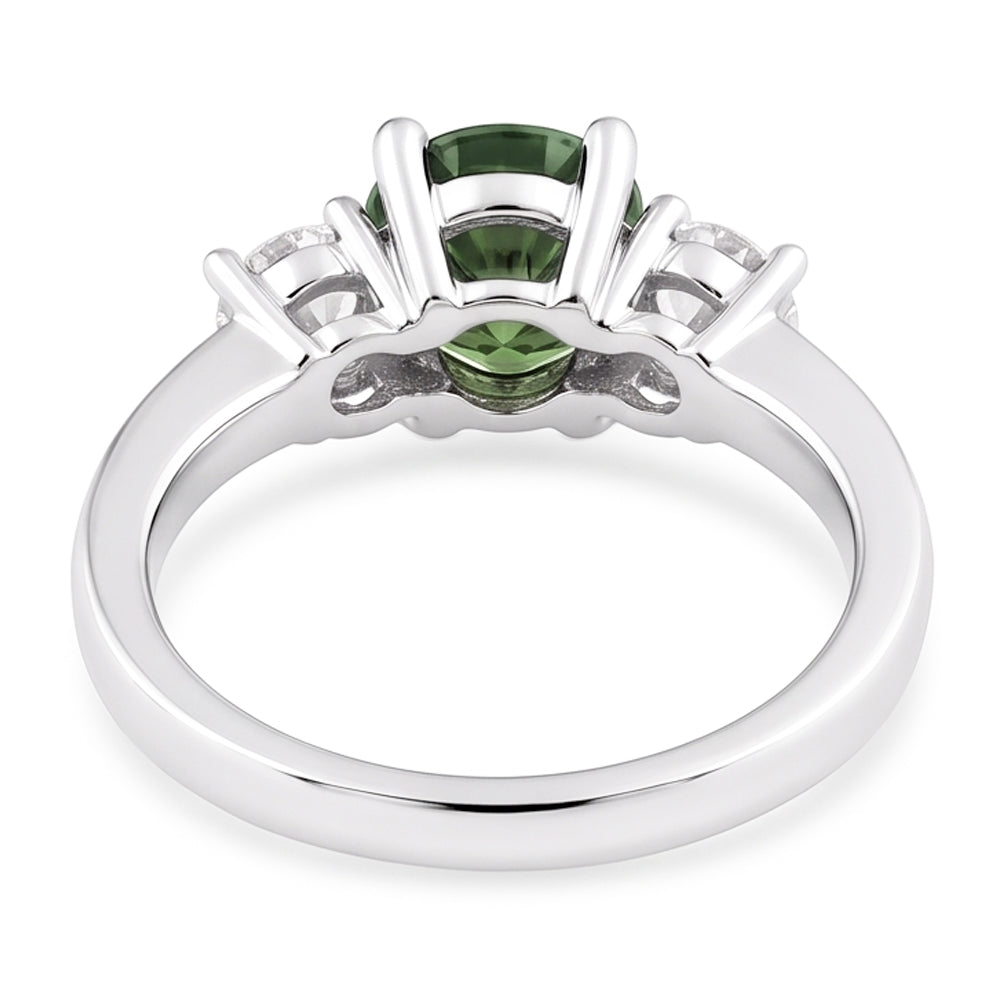 2 Ct Green Sapphire Natural Earth Mined Diamond Three Stone Wedding Ring 14K White Gold