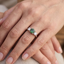 2 Ct Green Sapphire Natural Earth Mined Diamond Three Stone Wedding Ring 14K White Gold