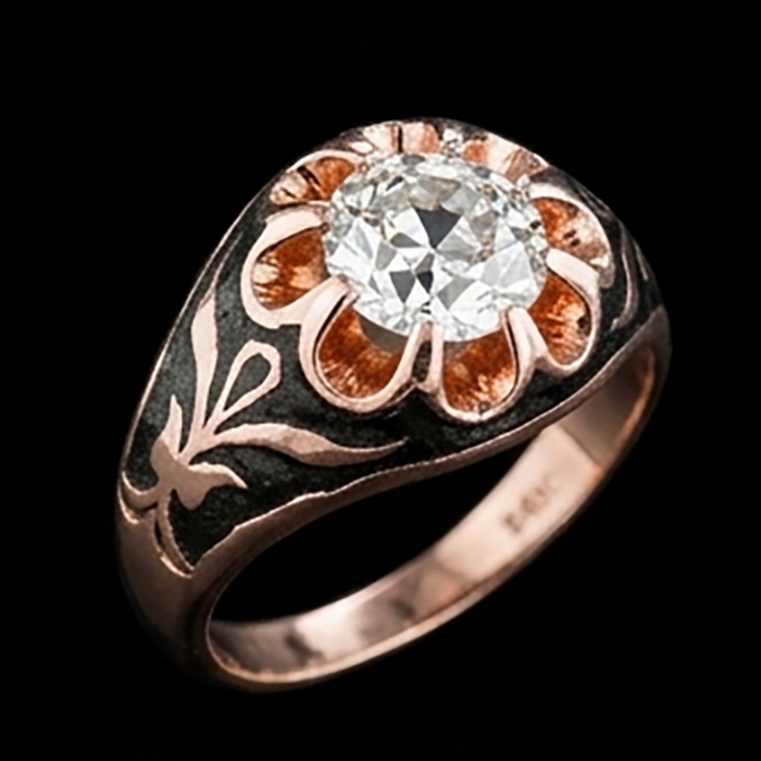 2 Ct Gypsy Solitaire Men’s Ring Round Old Miner Real Natural Earth Mined Diamond Flower Style