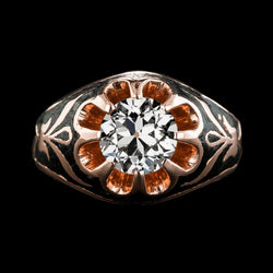 2 Ct Gypsy Solitaire Men’s Ring Round Old Miner Real Diamond Flower Style