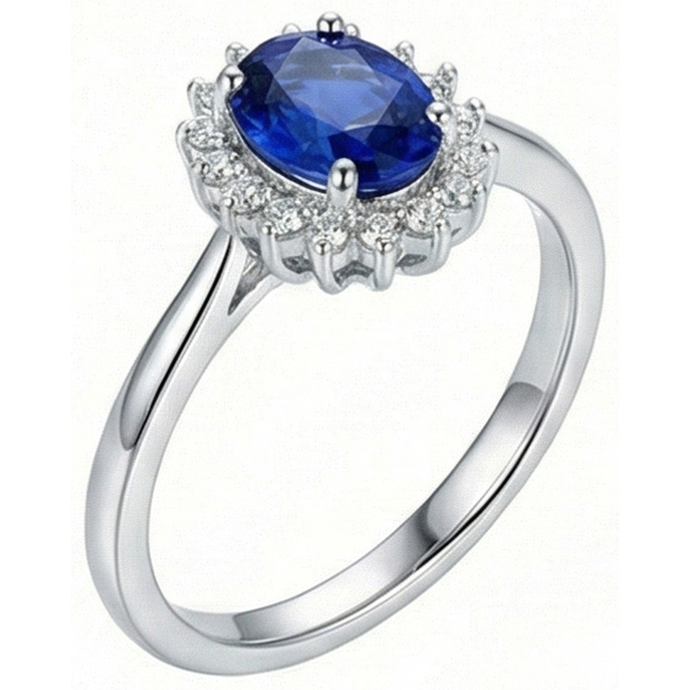 2 Ct Oval Cut Ceylon Sapphire And Natural Earth Mined Diamond Ring White Gold 14K