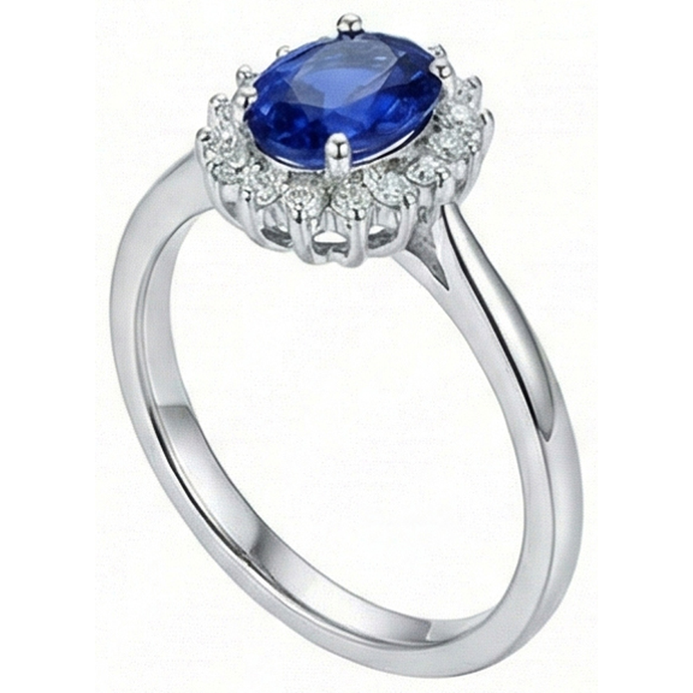 2 Ct Oval Cut Ceylon Sapphire And Natural Earth Mined Diamond Ring White Gold 14K
