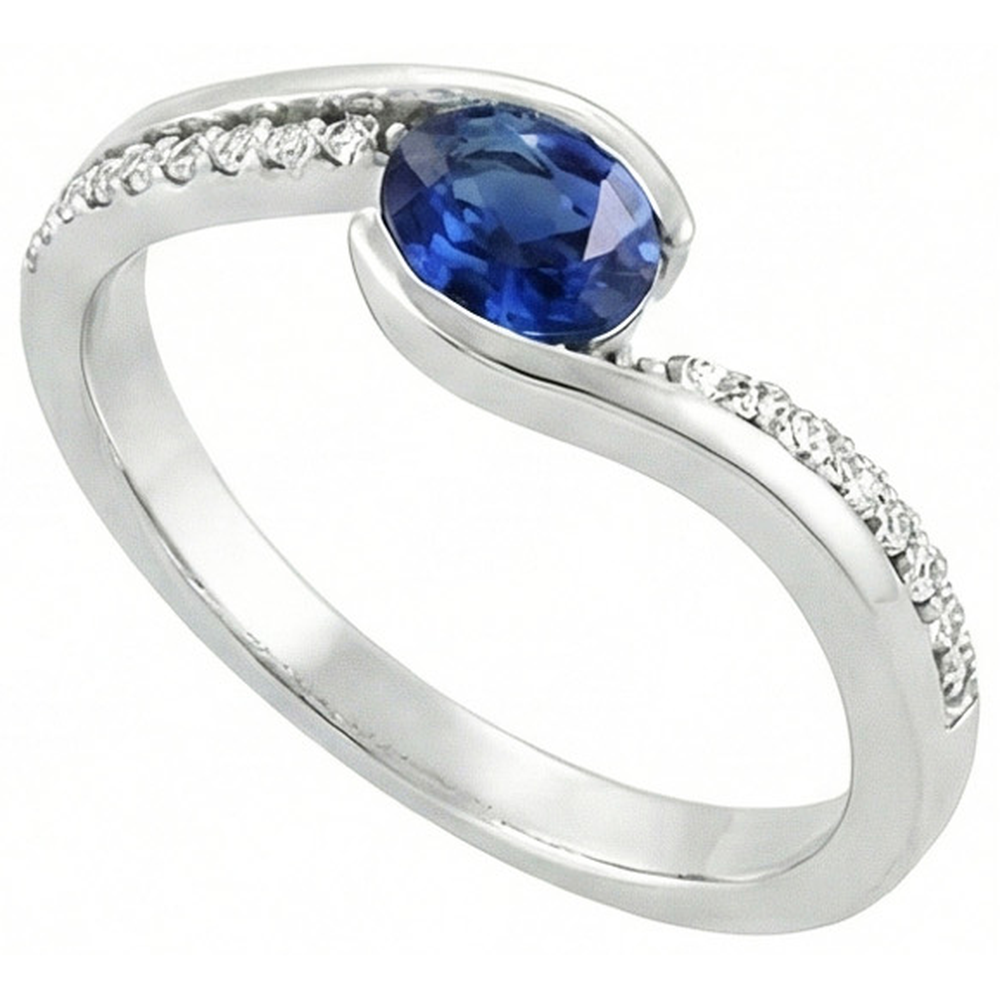 2 Ct Oval Cut Sri Lanka Sapphire And Natural Earth Mined Diamond Ring White Gold 14K