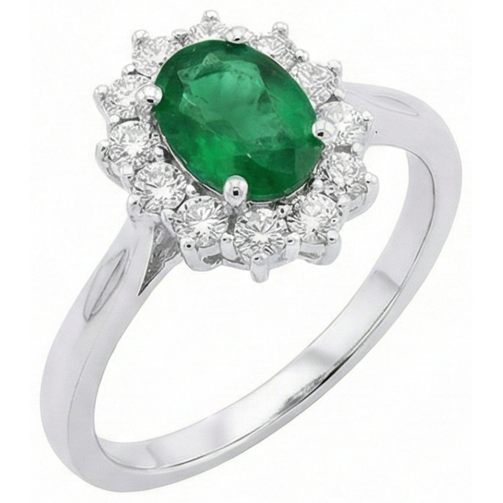 2 Ct Oval Shaped Green Emerald And Natural Earth Mined Diamond Wedding Ring White Gold 14K