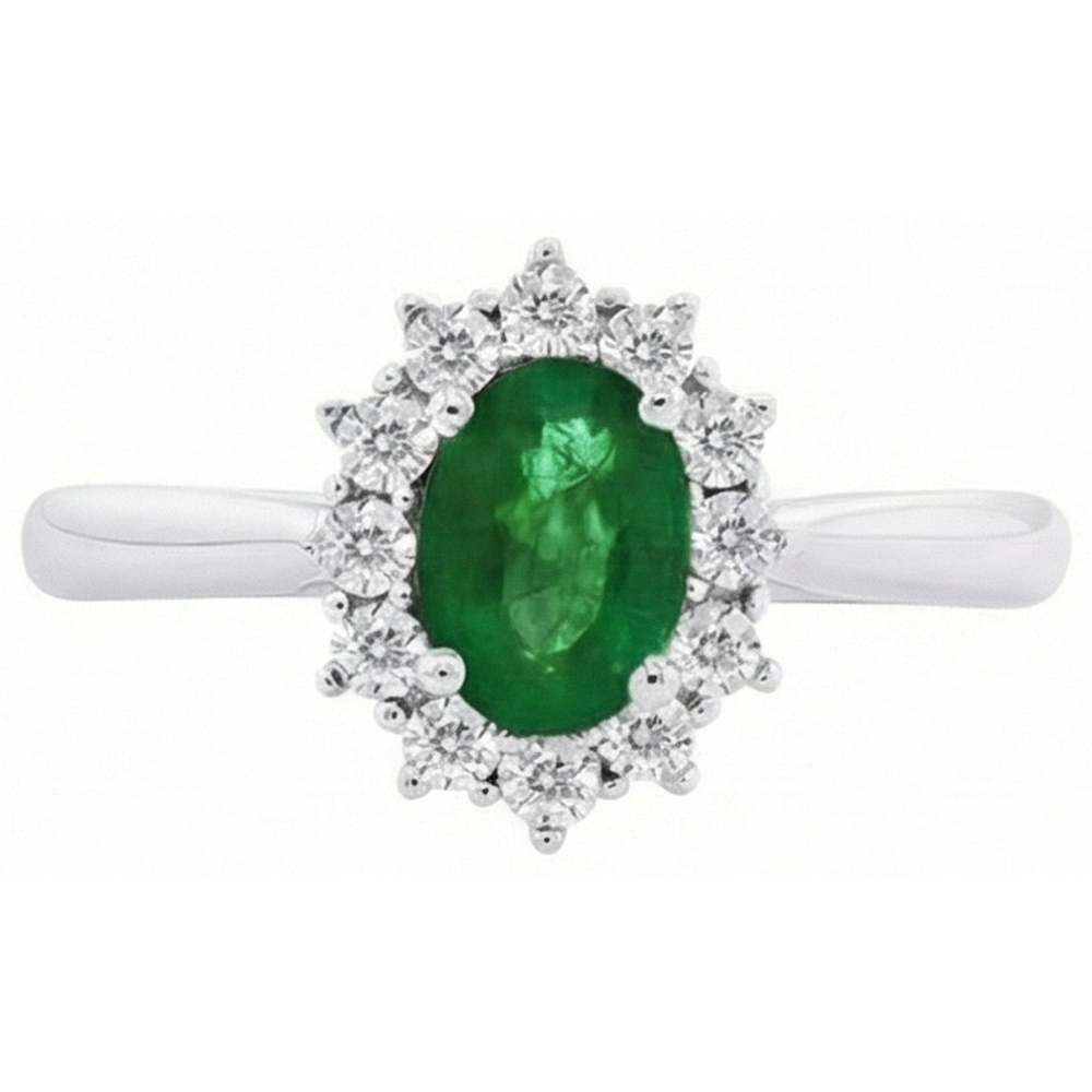 2 Ct Oval Shaped Green Emerald And Natural Earth Mined Diamond Wedding Ring White Gold 14K