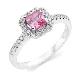 2 Ct Pink Sapphire And Natural Earth Mined Diamond Ring 14K White Gold
