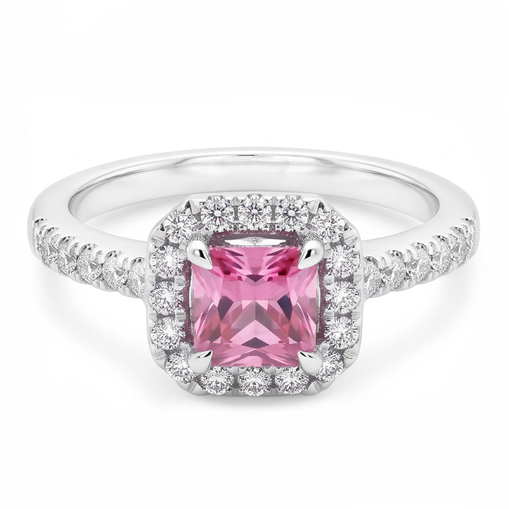 2 Ct Pink Sapphire And Natural Earth Mined Diamond Ring 14K White Gold