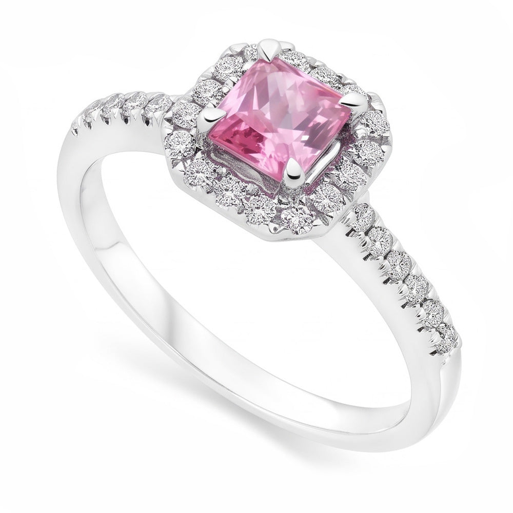 2 Ct Pink Sapphire And Natural Earth Mined Diamond Ring 14K White Gold