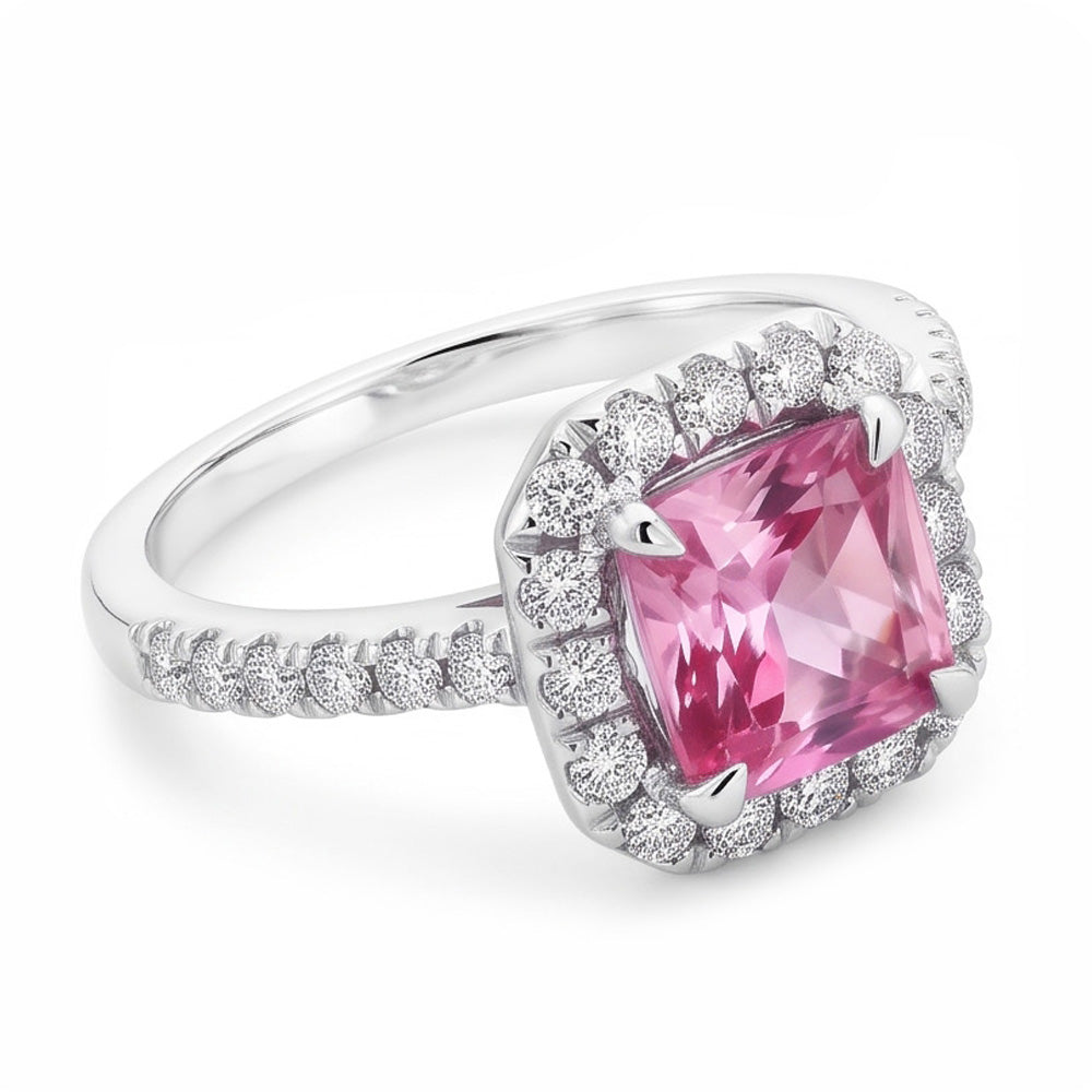 2 Ct Pink Sapphire And Natural Earth Mined Diamond Ring 14K White Gold