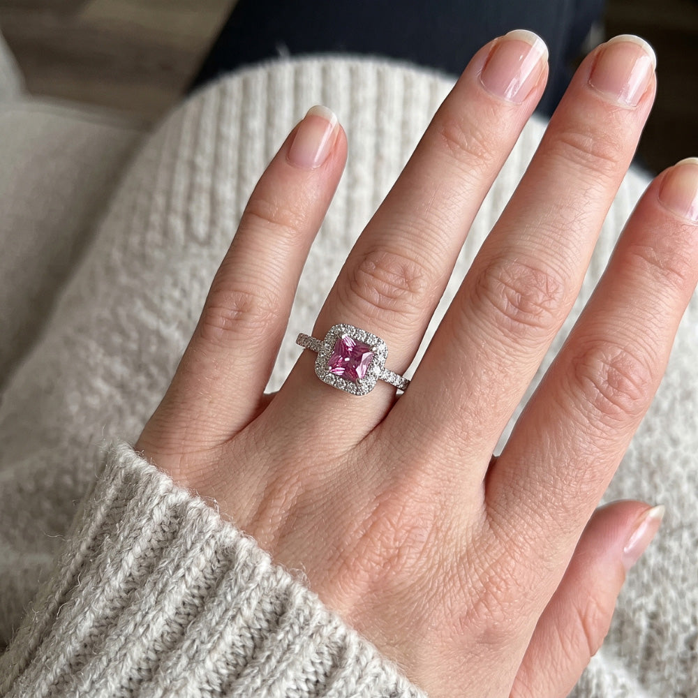 2 Ct Pink Sapphire And Natural Earth Mined Diamond Ring 14K White Gold