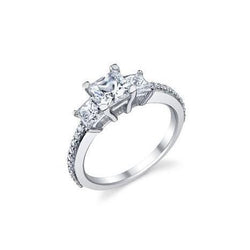 2 Ct Princess And Round Cut Natural Diamonds Engagement Ring 14K White Gold