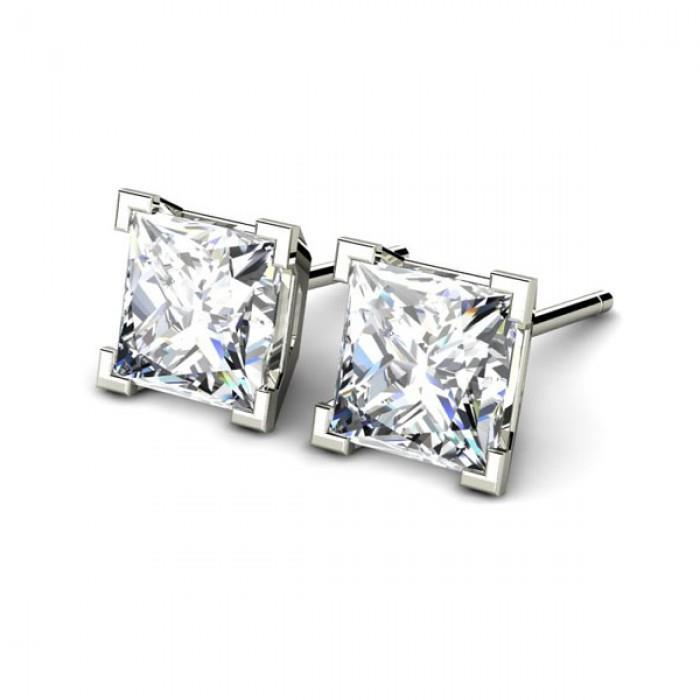 2 Ct Princess Cut F Vs1 Natural Earth Mined Diamond Stud Earring 14K White Gold