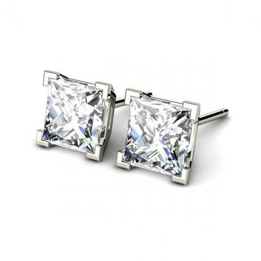 2 Ct Princess Cut F Vs1 Real Diamond Stud Earring 14K White Gold