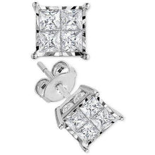 2 Ct Princess Cut Genuine Diamond Stud Earring White Gold