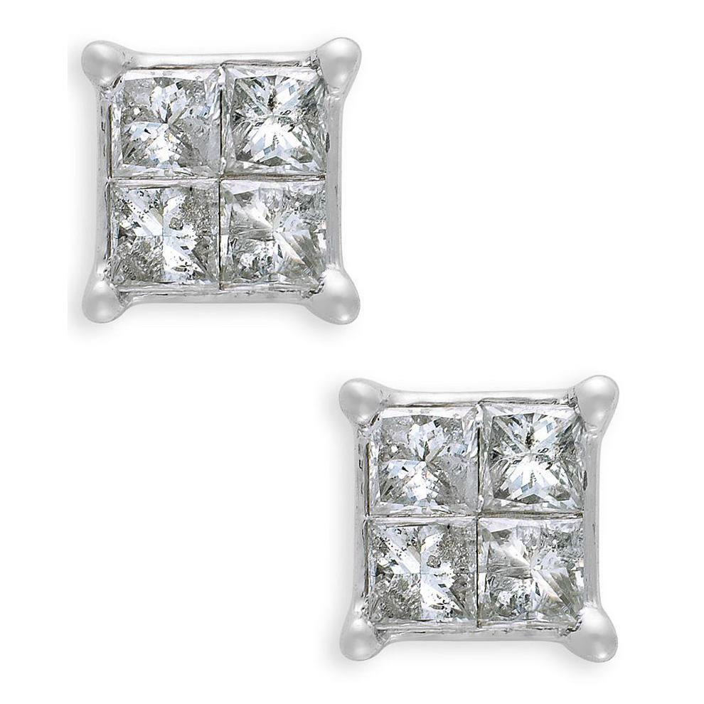 2 Ct Princess Cut Natural Diamond Stud Earring 14K White Gold