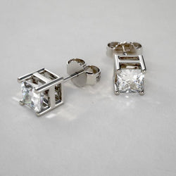 2 Ct Princess Cut Real Diamond 14K Stud Earring White Gold