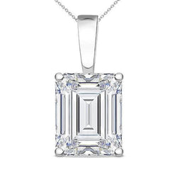 2 Ct Prong Set Emerald Cut Real Diamond Solitaire Pendant White Gold