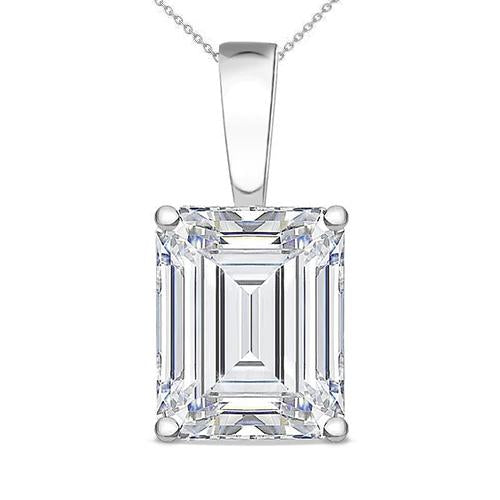 2 Ct Prong Set Emerald Cut Real Diamond Solitaire Pendant White Gold