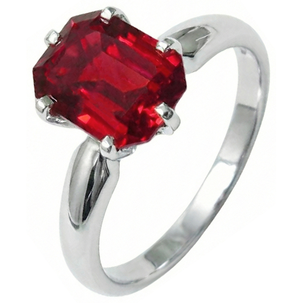 2 Ct Prong Set Radiant Red Ruby White Gold 14K Solitaire Ring