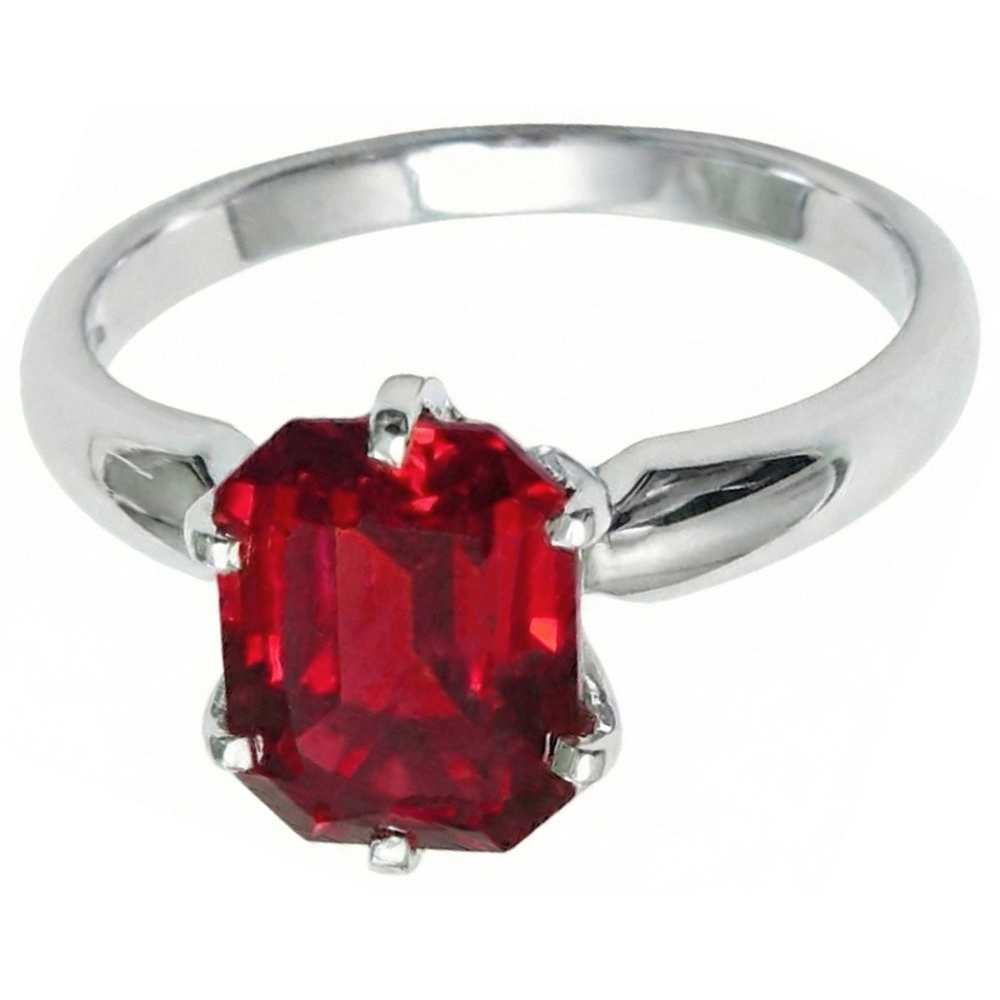 2 Ct Prong Set Radiant Red Ruby White Gold 14K Solitaire Ring