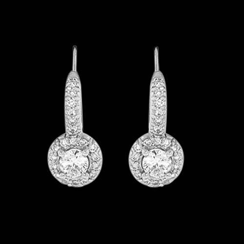 2 Ct Real Diamond Dangle Pair 14K White Gold Hanging Earring