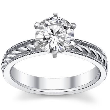 2 Ct Real Diamond Solitaire Vintage Style Round Wedding Ring