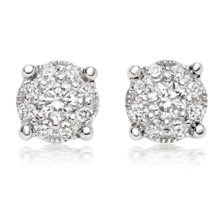 2 Ct Round Brilliant Cut Studs Halo Real Diamond Lady Earring
