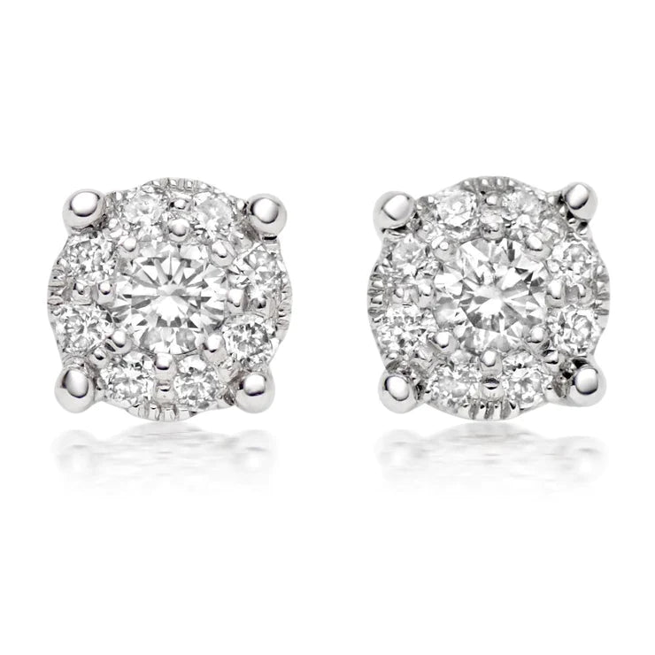 2 Ct Round Brilliant Cut Studs Halo Real Diamond Lady Earring
