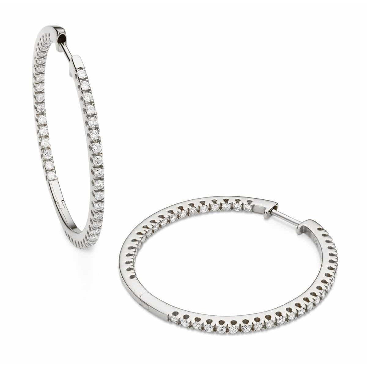 2 Ct Round Diamond Hoop Genuine Earring Pair 14K White Gold