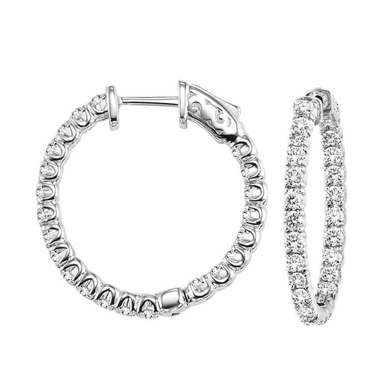 2 Ct Round Diamond Hoop Natural Earring 14K White Gold