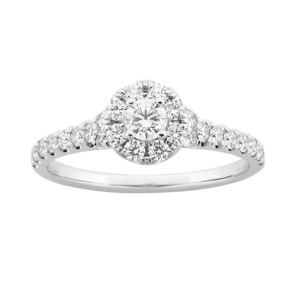 2 Ct Round Prong Set Diamond Real Wedding Ring Halo 14K White Gold