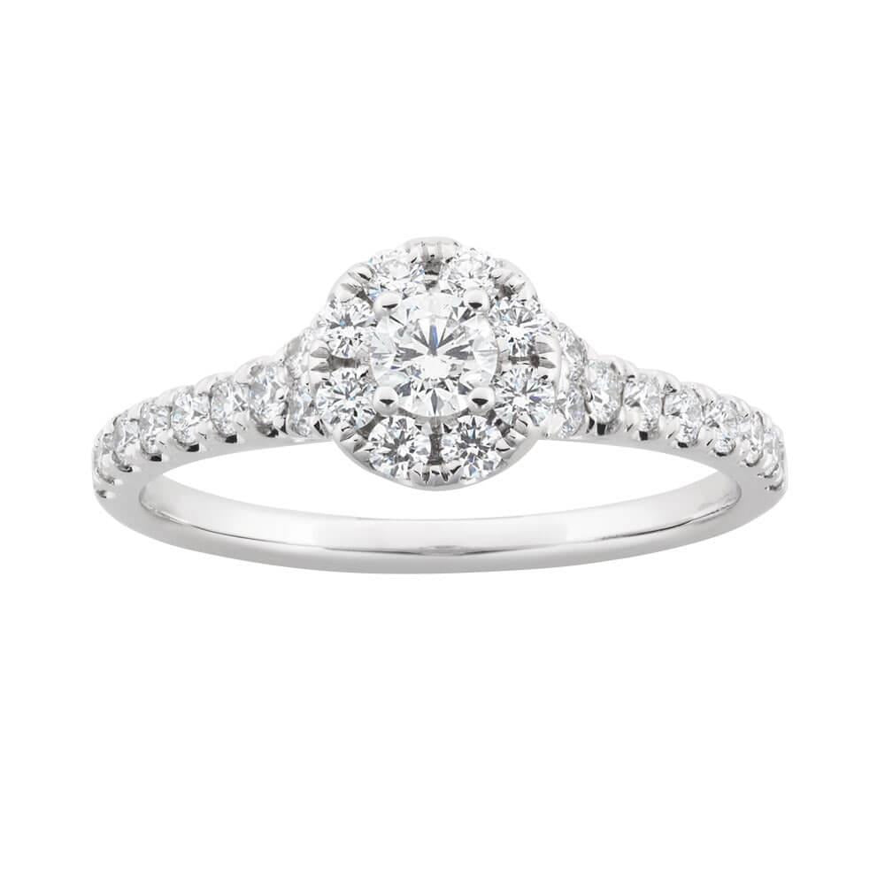 2 Ct Round Prong Set Diamond Real Wedding Ring Halo 14K White Gold