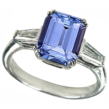 2 Ct Three Stone Tanzanite And Baguette Natural Earth Mined Diamond Wedding Ring