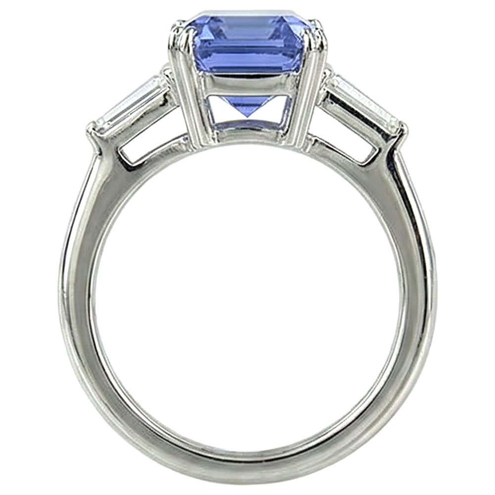 2 Ct Three Stone Tanzanite And Baguette Natural Earth Mined Diamond Wedding Ring