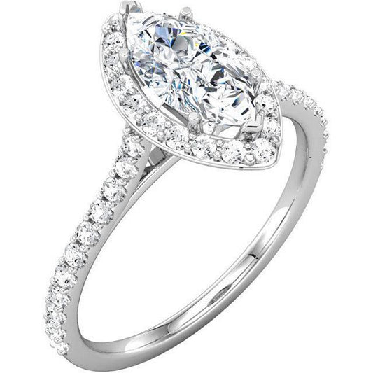 2 Ct. Halo Real Diamond Marquise & Round Wedding Ring