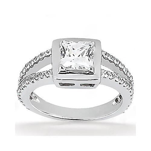 2 Ct. Princess Cut Genuine Diamond Engagement Ring Split Shank White Gold New