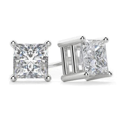 2 Ct. Princess Cut Real Diamond Stud Earring 4 Prong Setting White Gold