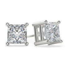 2 Ct. Princess Cut Real Diamond Stud Earring 4 Prong Setting White Gold