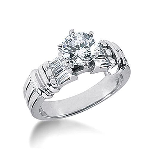 2 Ct. Real Natural Earth Mined Diamond Engagement Ring White Gold Baguette Accented