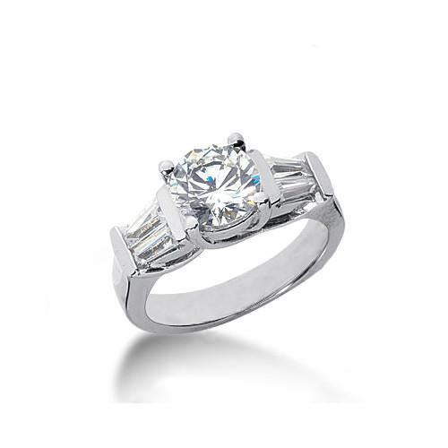 2 Ct. Round & Baguette Real Diamonds Ring Three Stone Style