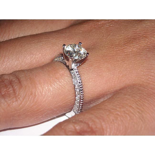 2 Ct. Round Micro Pave Real Diamond Engagement Ring White Gold 14K
