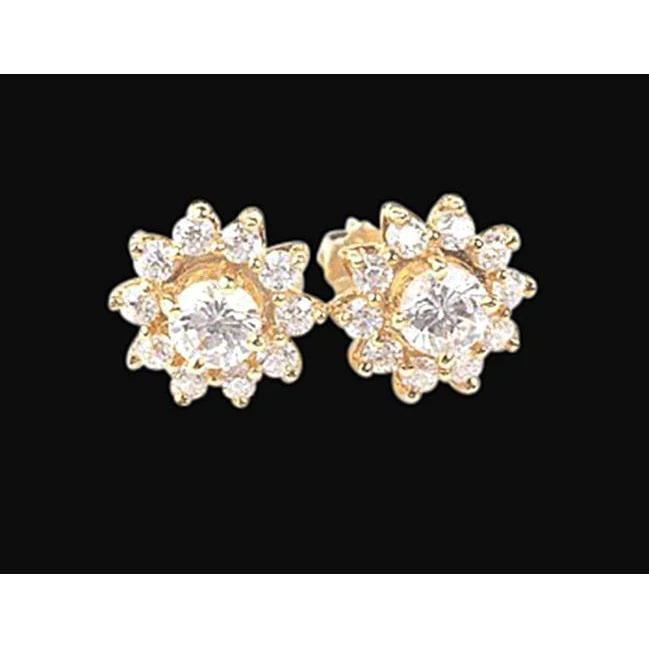2 Cts. Halo Real Diamond Stud Earring Pair Yellow Gold New