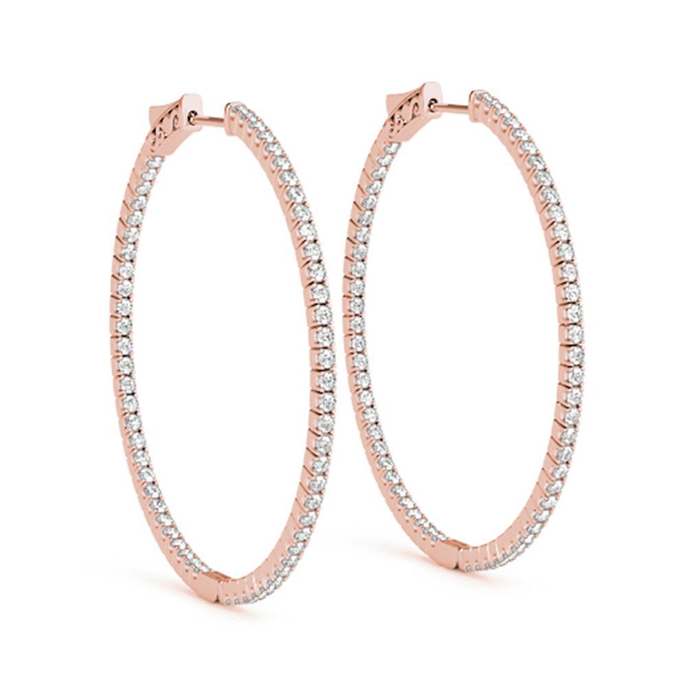 2 Inches Large Inside Out Genuine Diamond Hoop Earrings Rose Gold